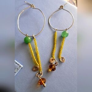 Green and Yellow Beaded Earrings